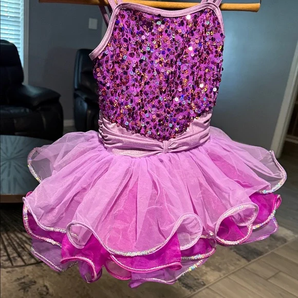 Glittery Lilac Kids Dance Costume - Picture 2 of 4
